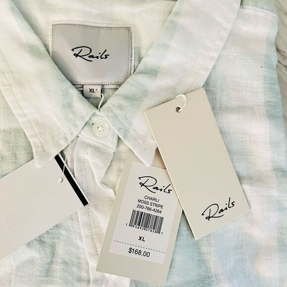 RAILS Women's Charli‎ Awning Stripe Linen Blend Blouse, XL (14), White/Blue, NWT - Picture 14 of 15
